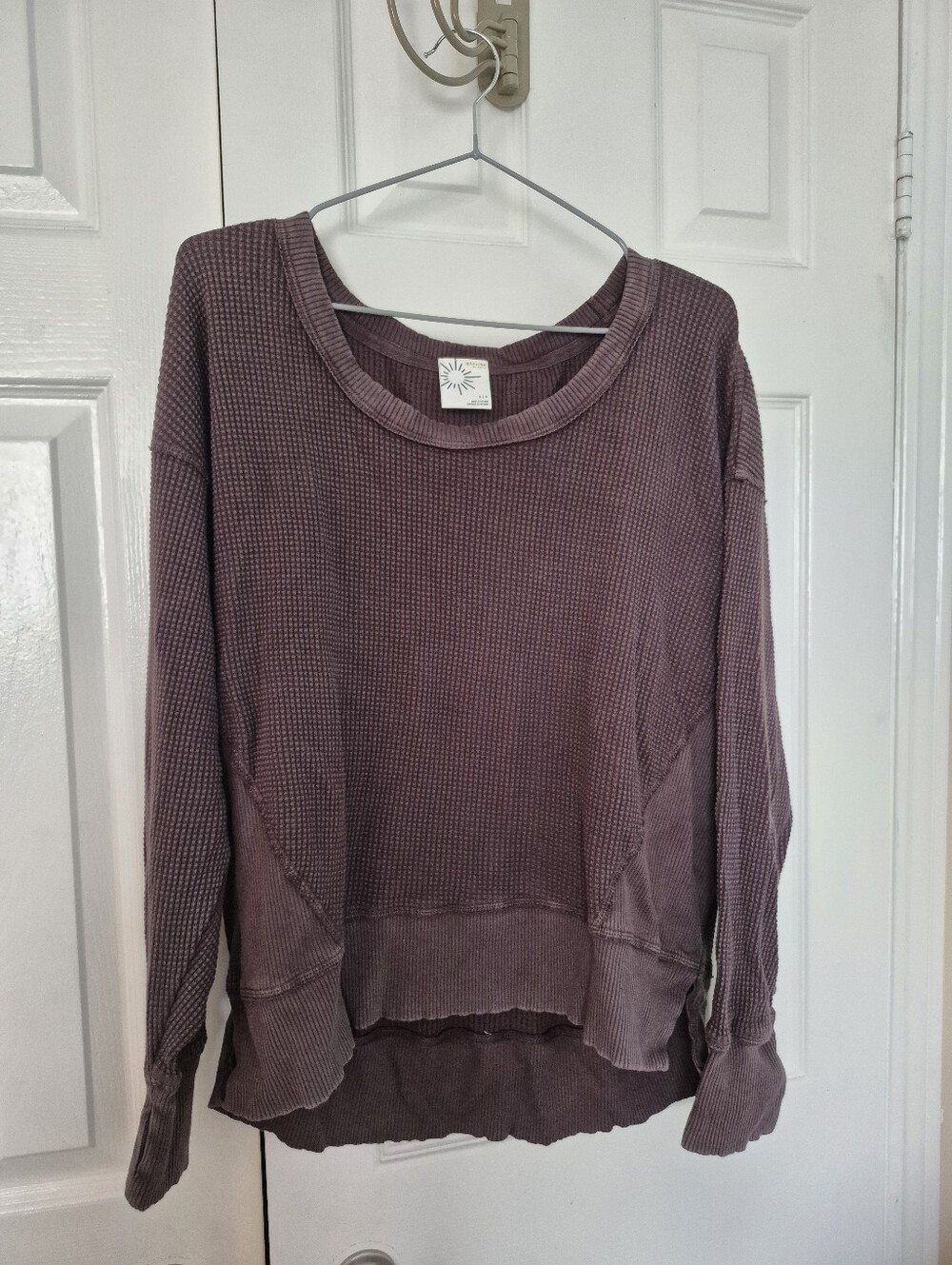 aerie Oversized Brown Waffle Long-Sleeve Sweatshirt